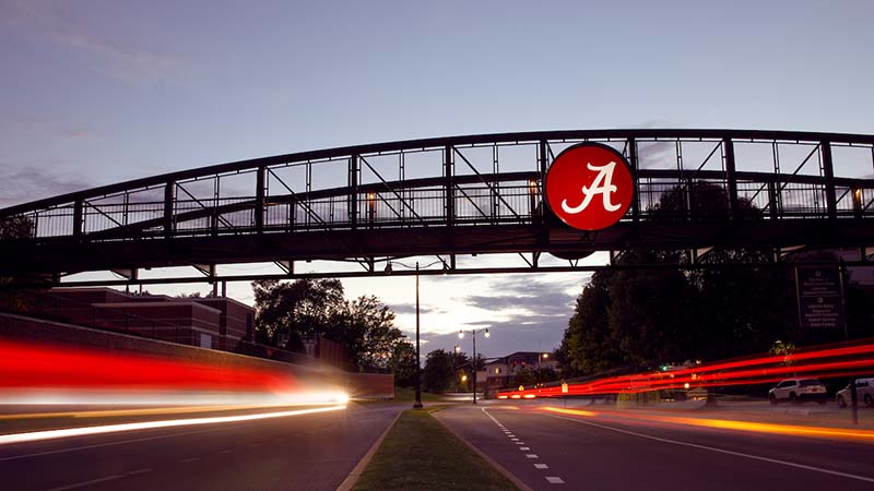 Bridge with Alabama Script A logo over traffic