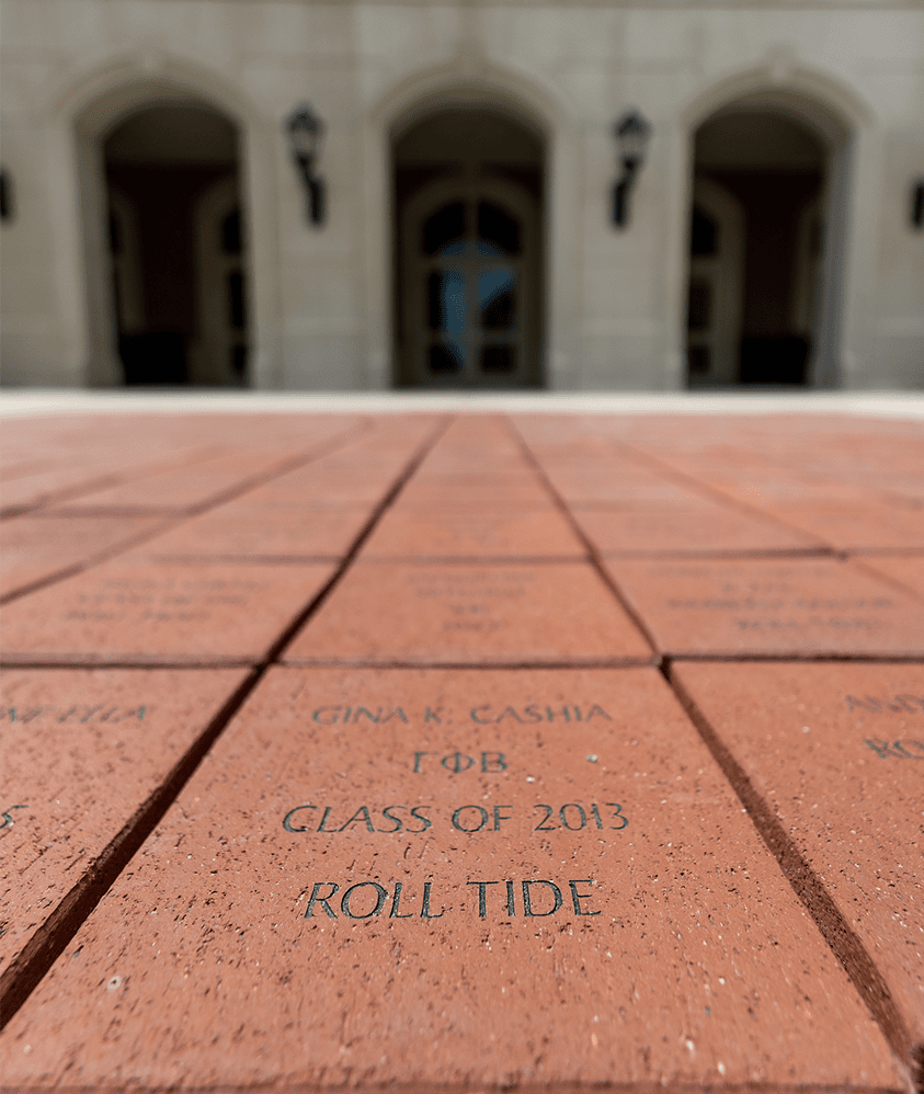 Brick walkway engraved with previous student names