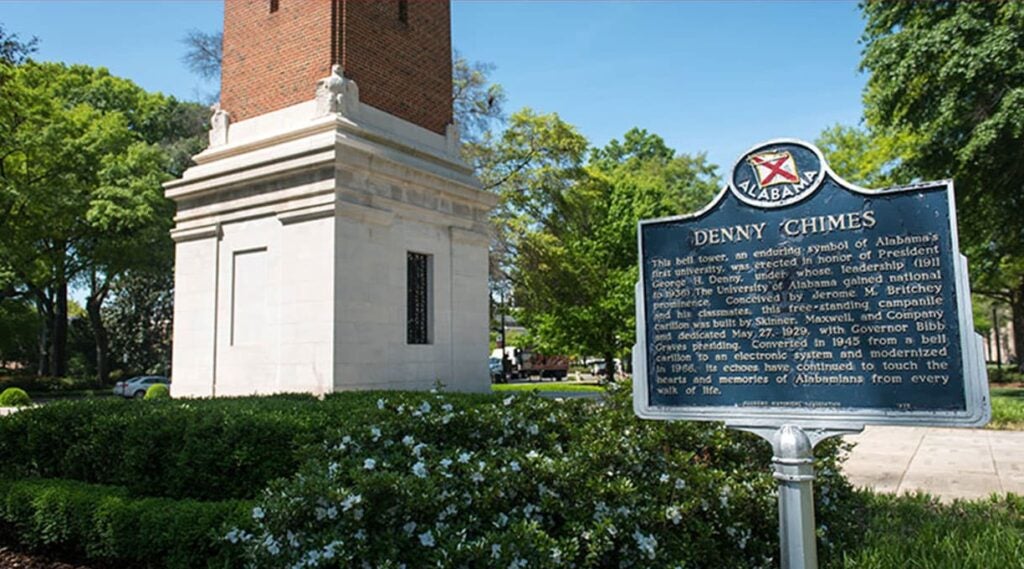 Historical marker by Denny Chimes